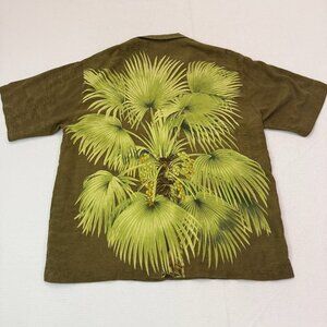 Tommy Bahama Shirt Men's Large Green Hawaiian Palm Tree Pocket AOP 100% Silk